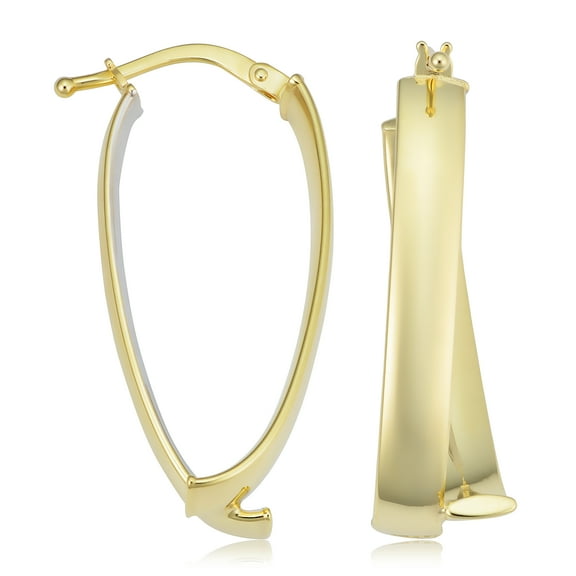 KoolJewelry 14k Two-tone Yellow and White Gold Bypass Oval Hoop Earrings (14x31 mm)