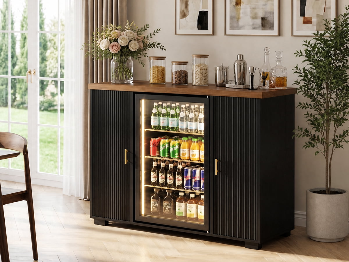Better Homes & Gardens Springwood Caning Bar Cabinet, Charcoal