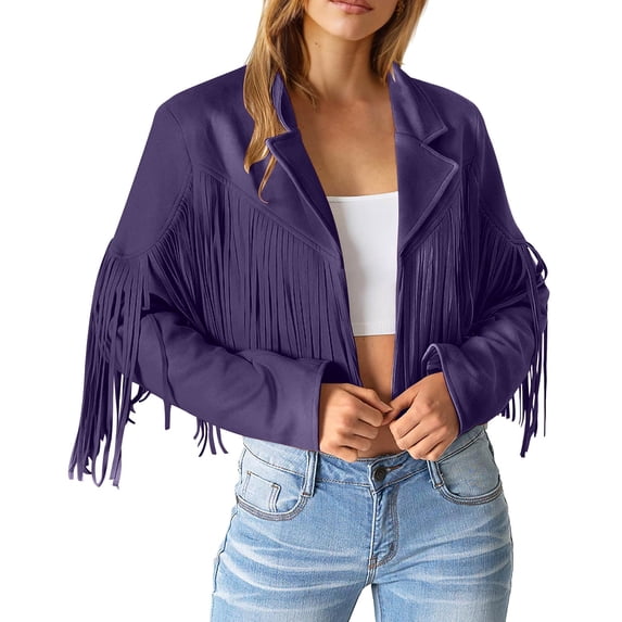 Women Fashion Fringe Suede Leather Jackets Fashion Tassel Motorcycle Cropped Coats
