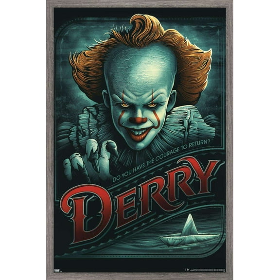 IT - Pennywise Derry Wall Poster, 14.725" x 22.375", Framed