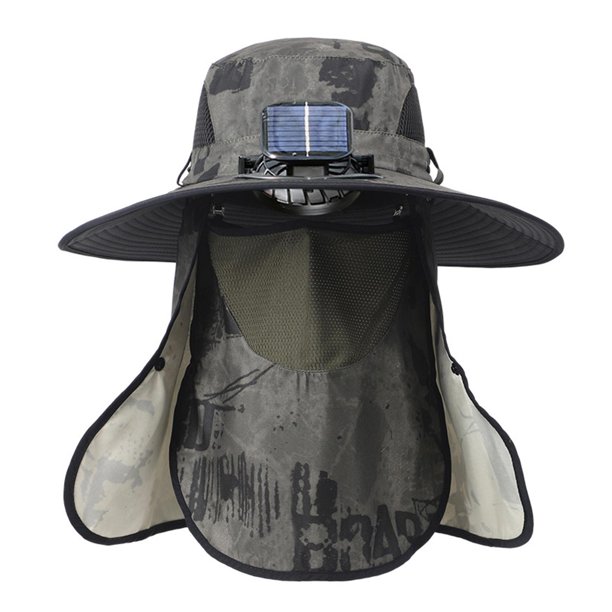 Sombrero solar de ventilador solar al aire libre, tapa de pesca de protección solar de borde anchos impermeables con colgajo de tapa del cuello de oscuro