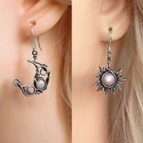 SPRING PARK Women Boho Sun And Moon Silver Boho Hippie Dangle Hook Earrings for Party