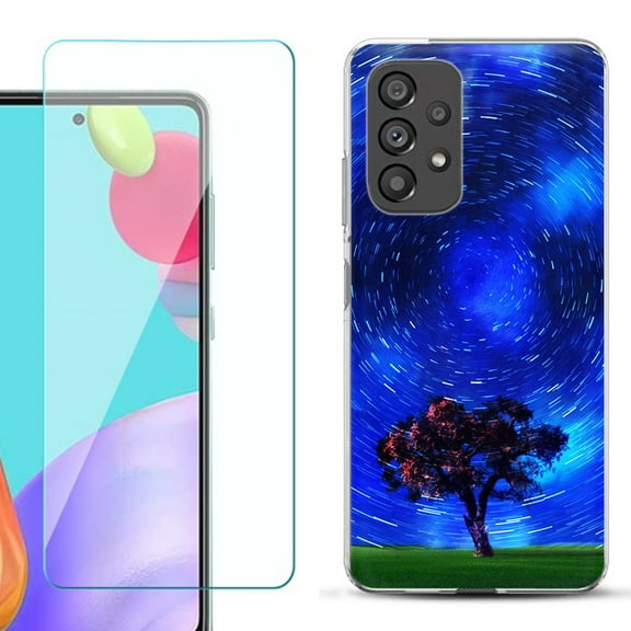 Slim-Fit Fashion Phone Case for Samsung Galaxy A53 5G, with Tempered Glass Screen Protector, by OneToughShield ® - Star Trails Tree