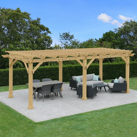 Yardistry 10' x 22' Meridian Pergola – Premium Cedar Wood Structure with Multilevel Roof Design and Heavy-Duty Posts for Outdoor Entertaining