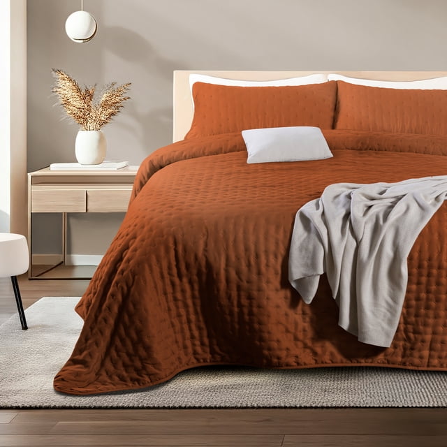 Colcha Ligera Dreamlabcon 2 Fundas de Almohada,Capitonado,Ultra Suave. Hipoalergénico.Edrecolcha para Cama.Edredón para Verano y Todas las Estaciones.(Matrimonial 210 x 240 cm,Trébol,Naranja Quemado)