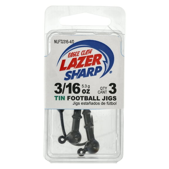 Lazer Sharp Tin Football Jig Head - 3 pack - Hook Size 4/0 - 3/16 oz - Black