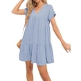 thumbnail image 3 of Langwyqu High Waist Women Solid Color V-Neck Loose Mini Dress, 3 of 5