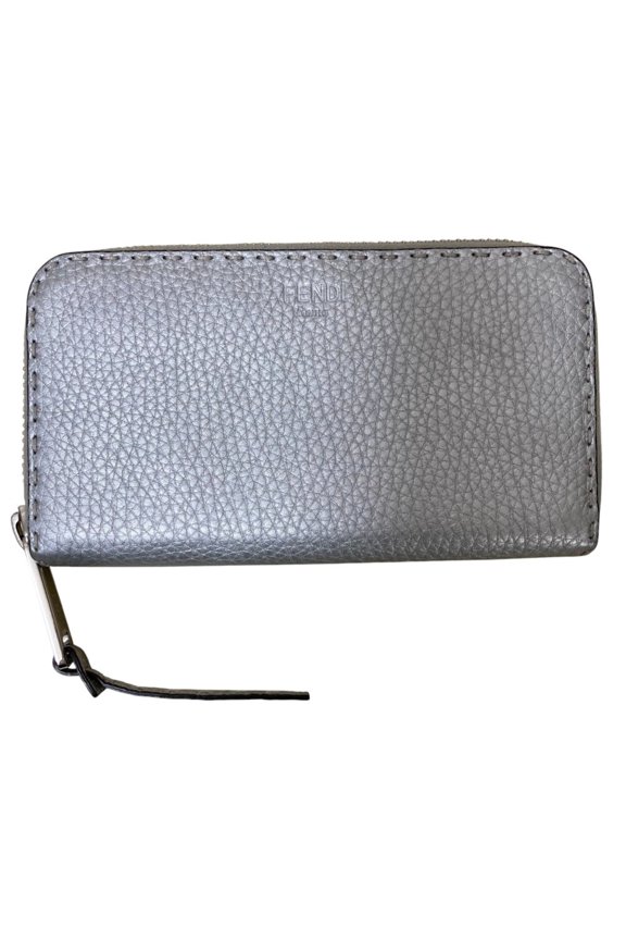Pre-Owned FENDI Selleria Leather Long Wallet 8M0374 Silver Color Women's