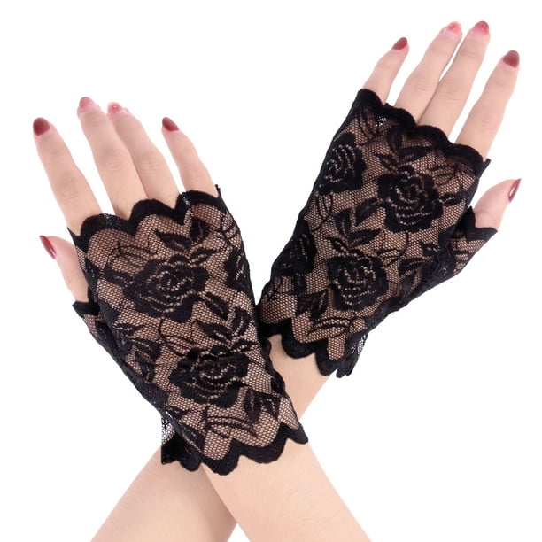 LUOEM 1 Pair Women Half Hand Short Gloves UV Protection Fingerless Gloves  Sun Block for Driving (Black) 
