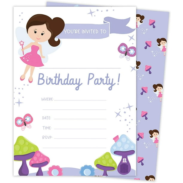 Fairy 1 Happy Birthday Invitations Invite Cards 25 Count With Envelopes And Seal Stickers Vinyl Girls Kids Party 25ct Walmart Com Walmart Com