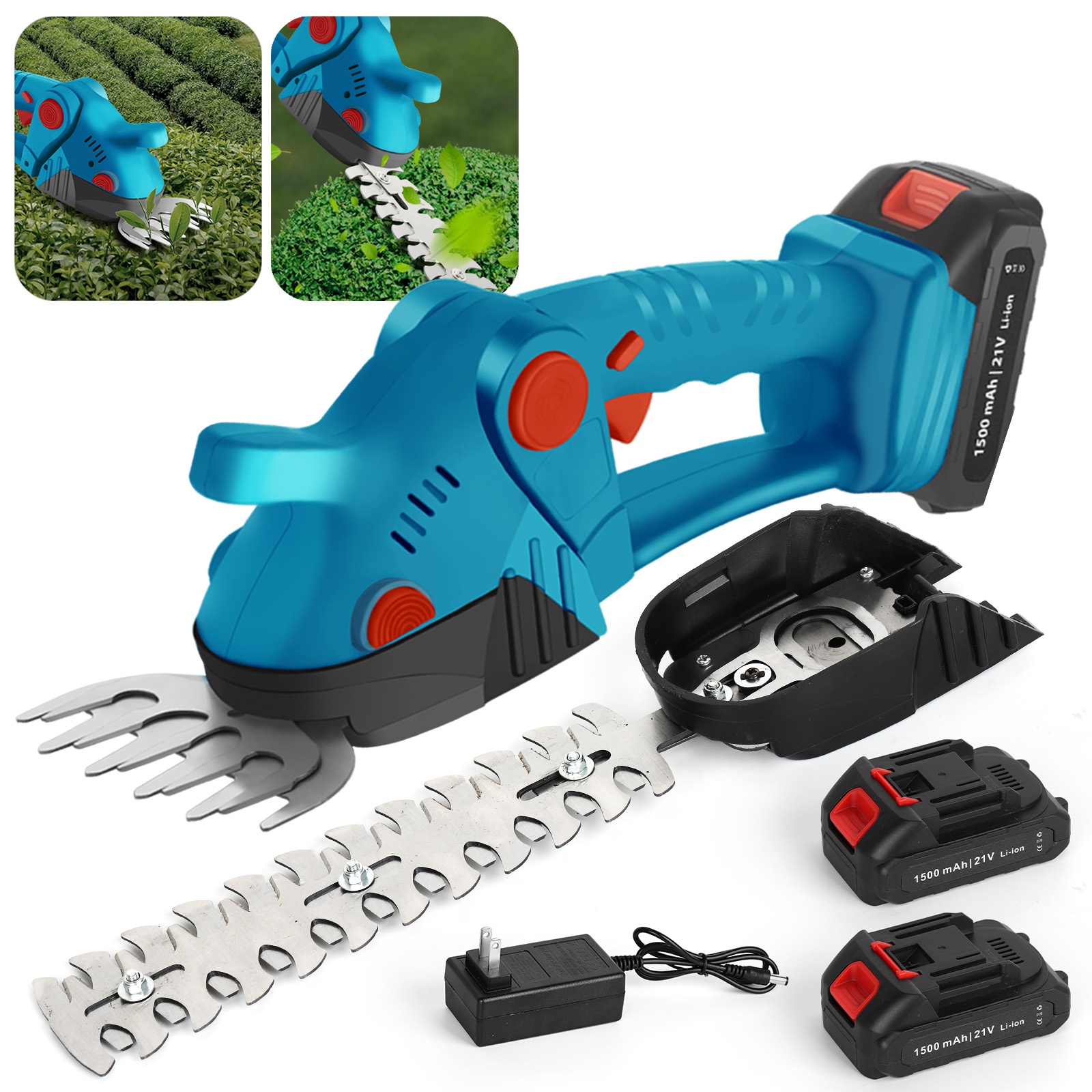 Follu 21V Cordless Hedge Trimmer, 2-in-1 Grass Shear & Shrub Trimmer, Rechargeable Lightweight Electric Bush Cutter for Garden, Yard & Hedge