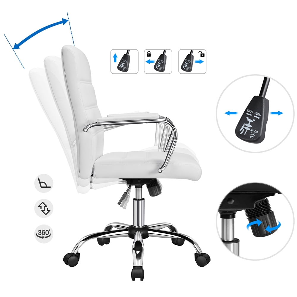Yaheetech Mid-Back PU Leather Adjustable Office Chair with Arms, White