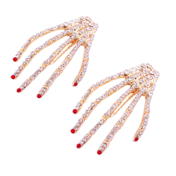 Unids Aleación Rhinestone Esqueleto Garras Cráneo Mano Pinza para el cabello Horquilla Zombie Punk Horror Bobby Claw Barrette Moda Accesorios para el cabello para mujeres Cosplay oso de fresa Electrónica