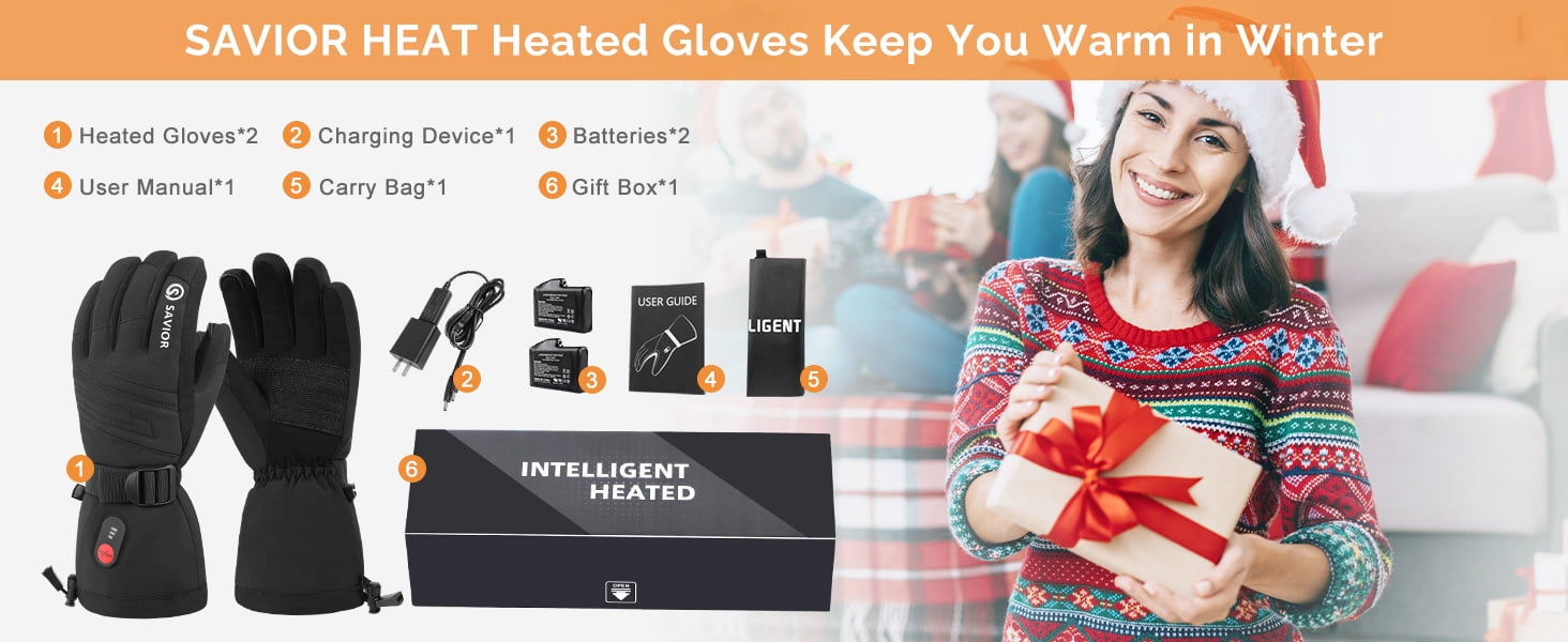 SAVIOR HEAT Heated Gloves for Men Heated Ski Gloves 6h Warmth 7.4V 2200mAh Battery Touch Screen Waterproof Non-Slip Skiing Working