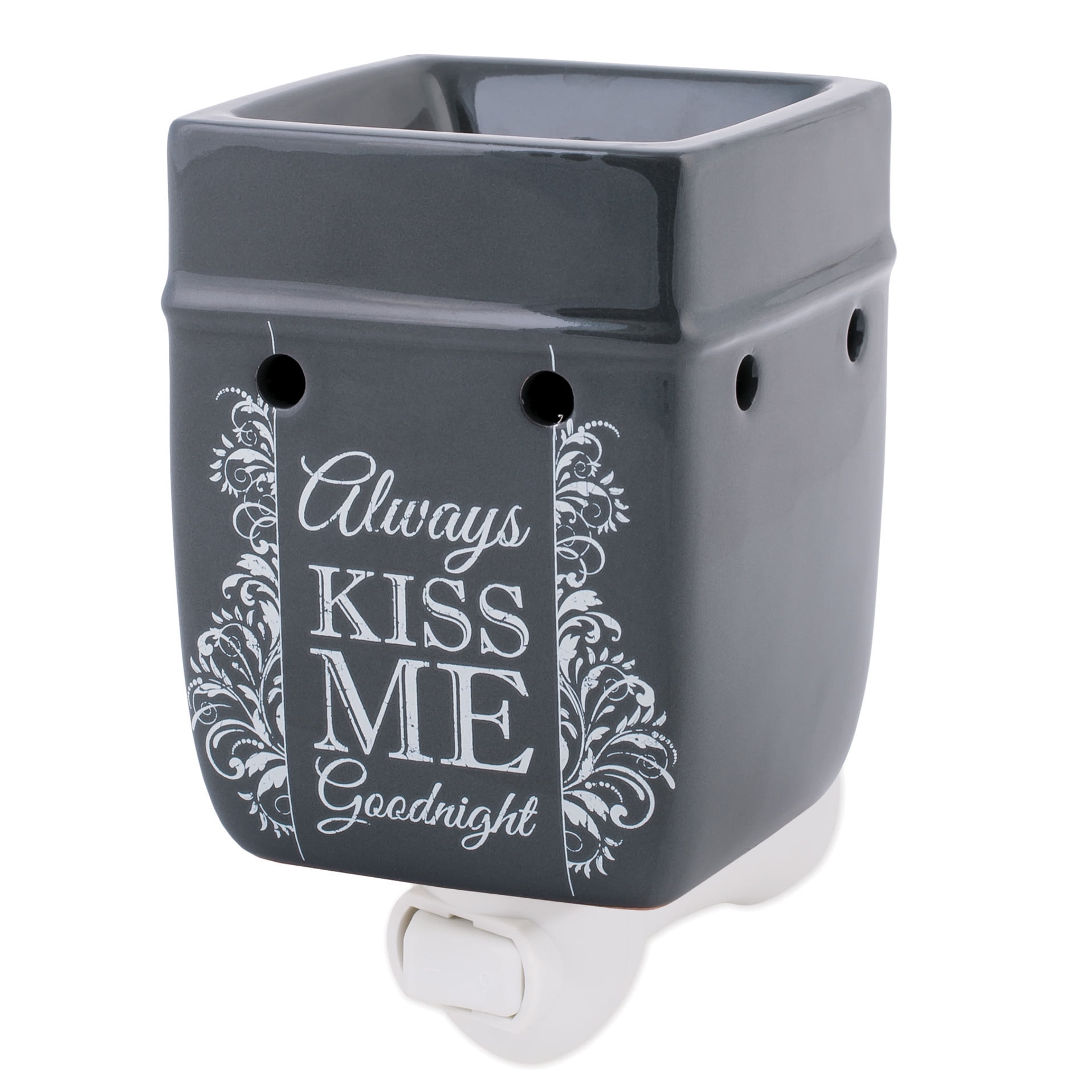 Elanze Designs Always Kiss Me Goodnight Charcoal Grey Stoneware Electric Plug-in Wax Tart Oil Warmer