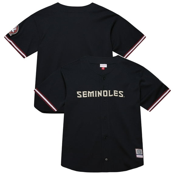 Men's Mitchell & Ness Black Florida State Seminoles On The Clock Full-Button Fashion Jersey