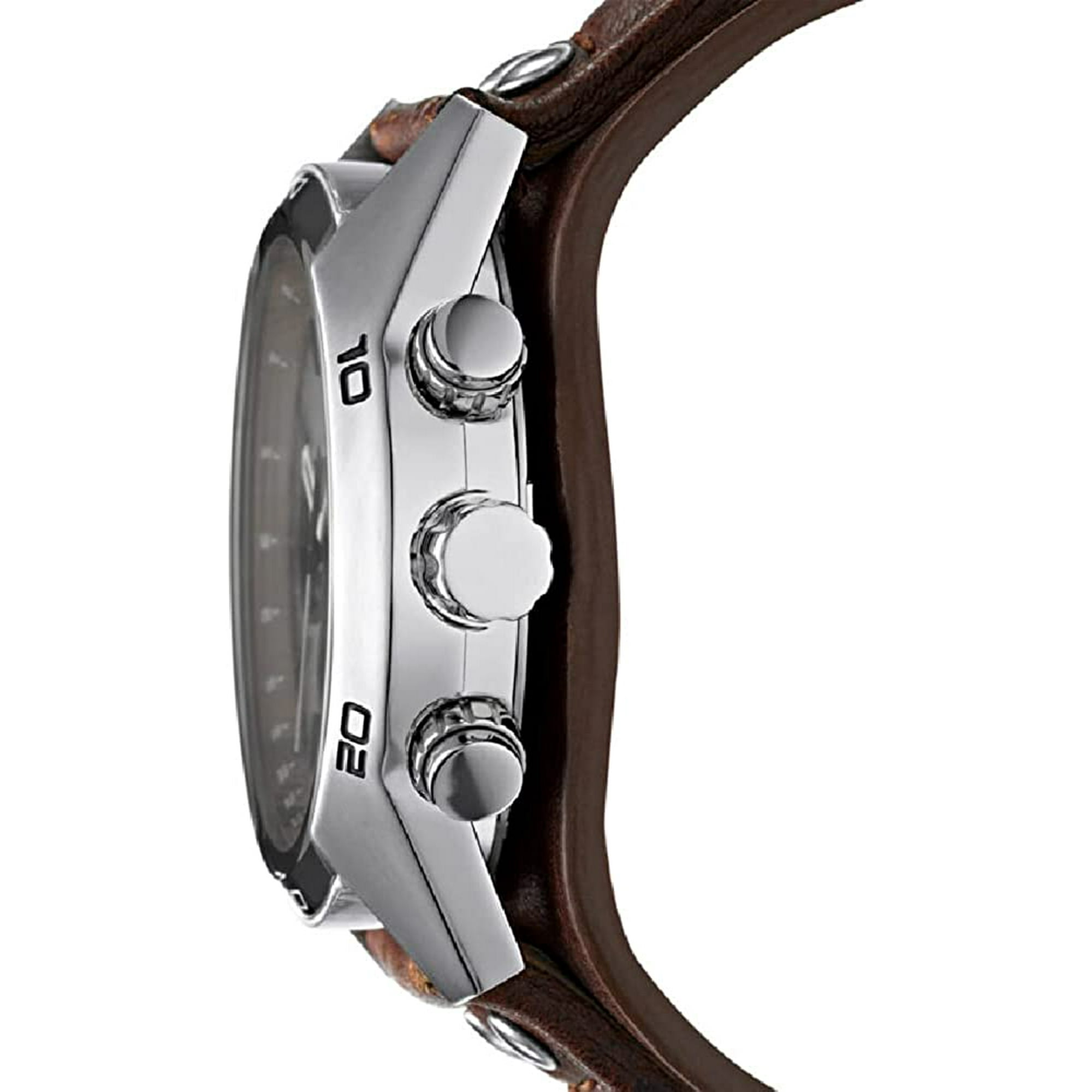 Fossil men's coachman quartz stainless steel and leather casual cuff watch discount