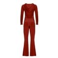 thumbnail image 5 of felwors Women's Velvet Two Piece Tracksuit - Long Sleeve Zip Up Hooded Jacket & Wide Leg Pants Set with Pockets, Y2K Loungewear for Everyday Brick Red, XS, 5 of 6