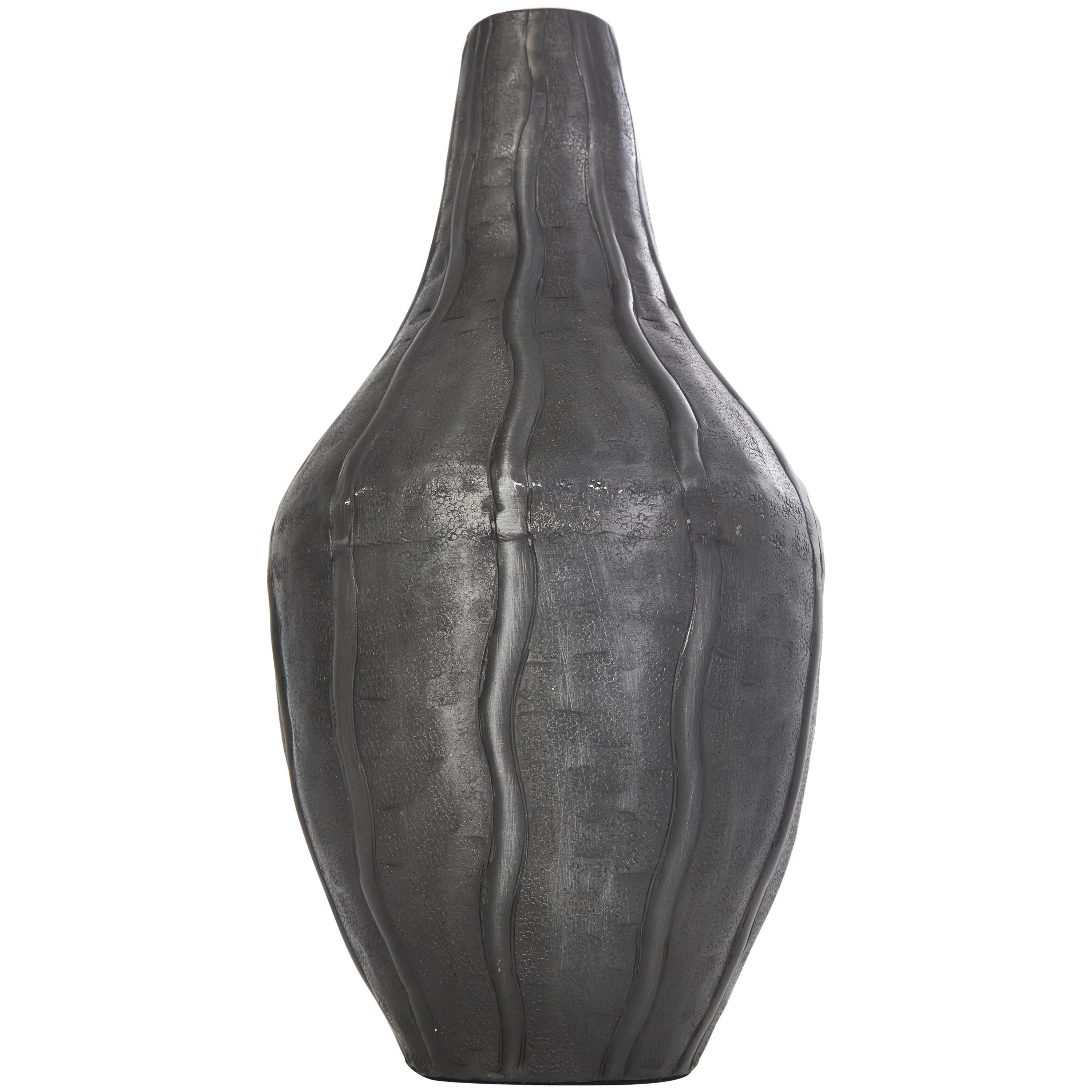 DecMode 13" Snakeskin Inspired Black Metal Vase with Dimensional Wavy Accents