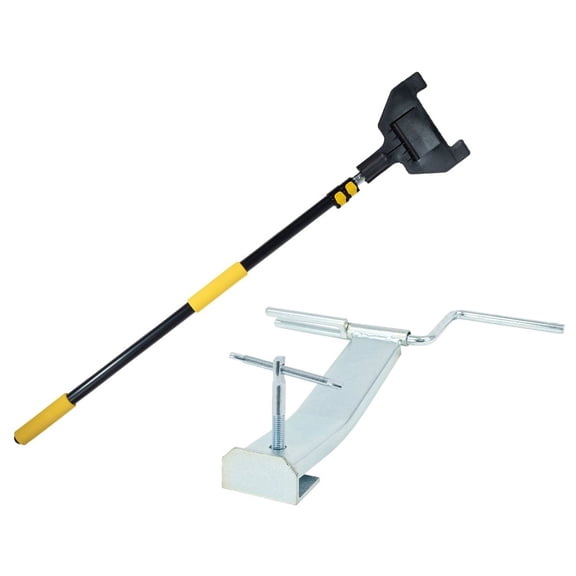 Flatbed Strap Handling Kit - Zinc Coated Steel Ratchet Strap Winder for 2", 3", 4" Winch Straps & 8 ft V-Shaped Board Corner Protector Extension Handle with Adjustable Locking Clamps