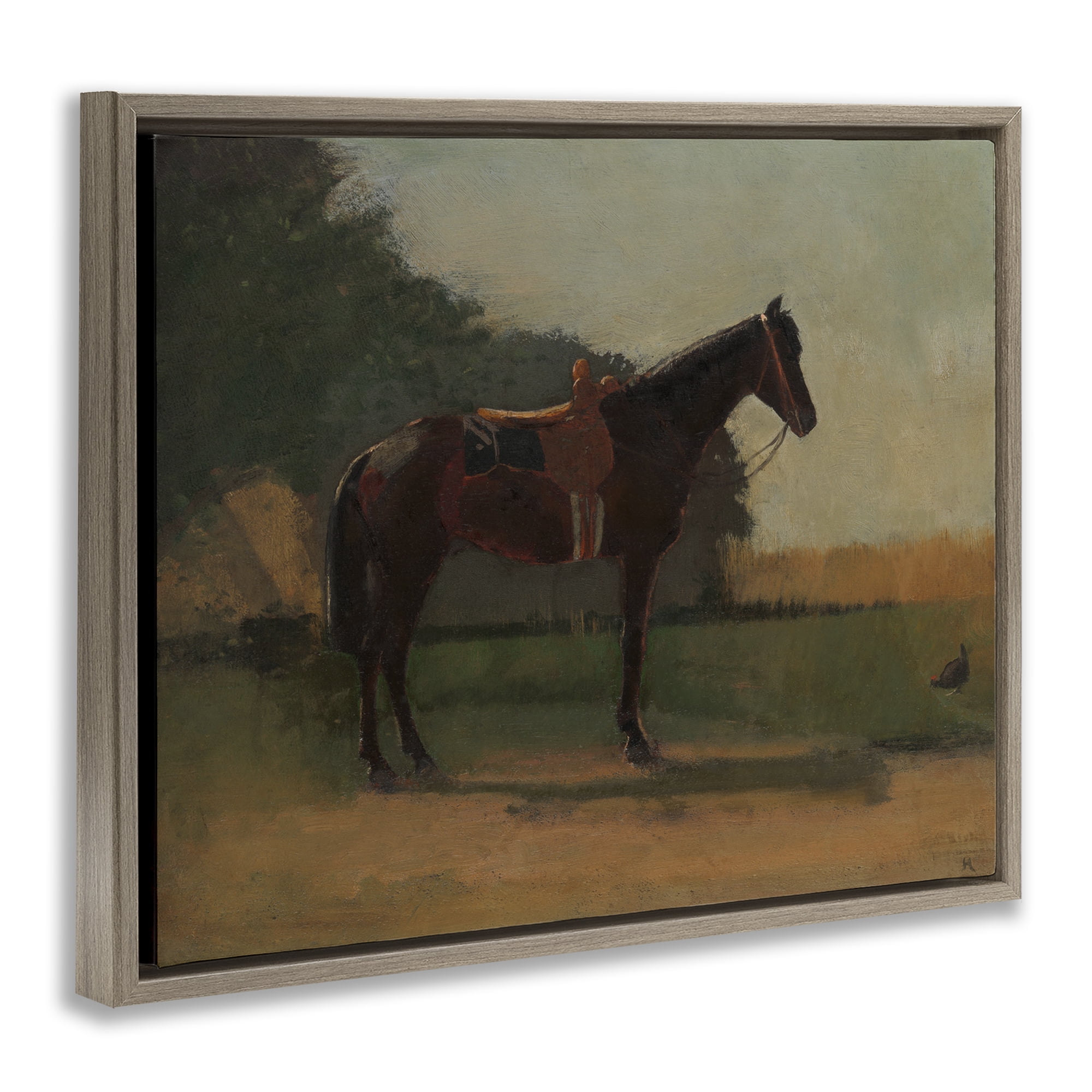Stupell Industries Racing Horse with Saddle Animals & Insects Painting Brown Floater Framed Canvas Art Print Wall Art, 21 x 17
