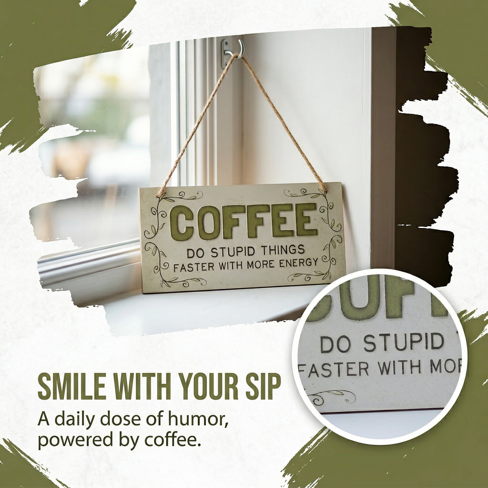 Unique Bargains Coffee Bar Sign Station Decor Rustic Wood Hanging Plaque Style B 3.9in