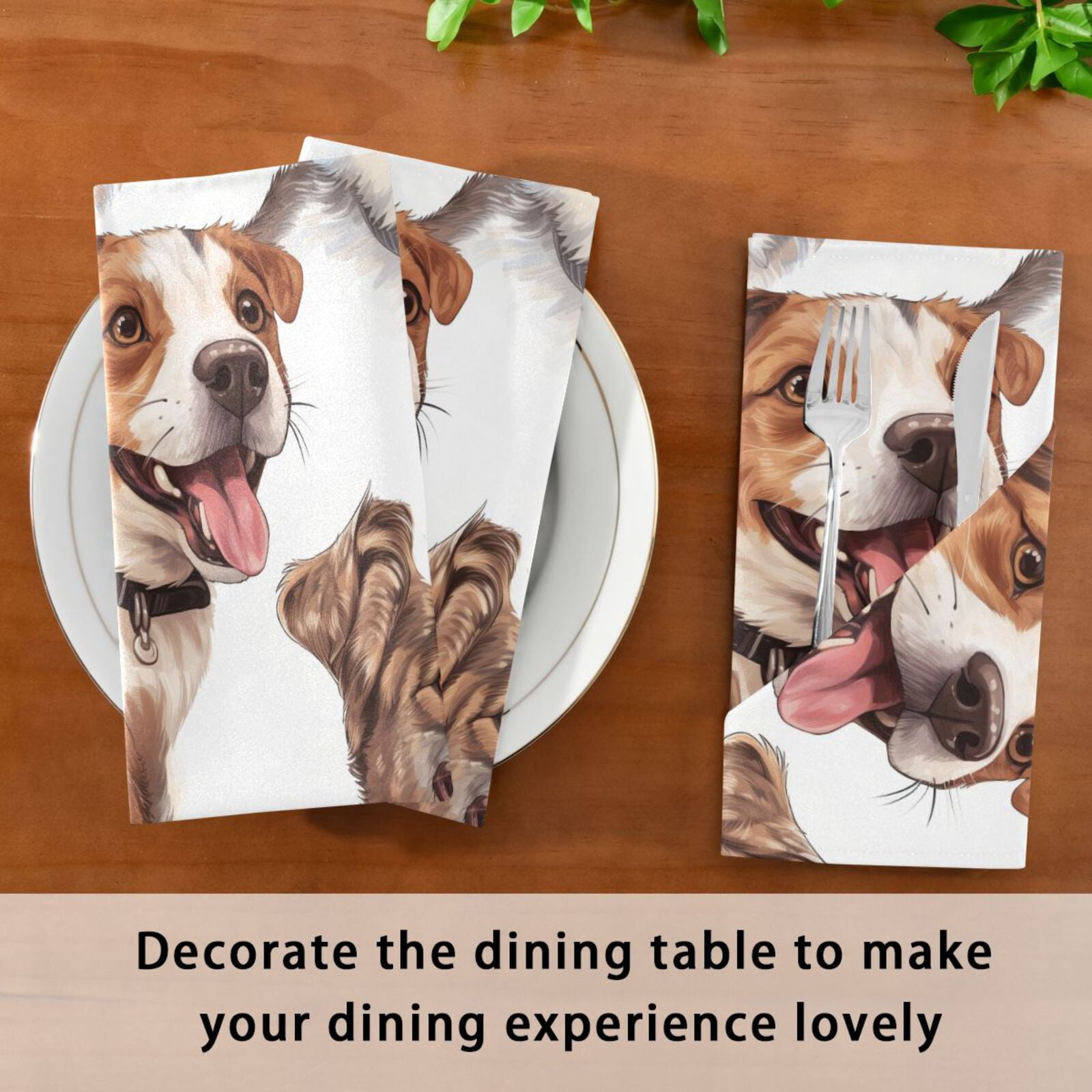 JSTEL Dog Print Hand Drawn Cloth Napkins Set of 6, 20x20 Inch Washable and Reusable Napkin for Decoupage Dinner Party Everyday Use