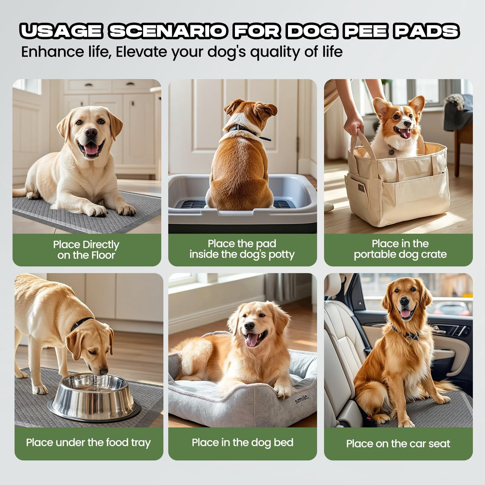 Greenpod Dog Pee Pads for Dogs XXL 23.6"x23.6" Charcoal Puppy Pads 40 Counts Extra Large Disposable Activated Carbon Super Absorbent Full Edge-Wrapping Odor-Control Training Pads with Adhesive Tabs