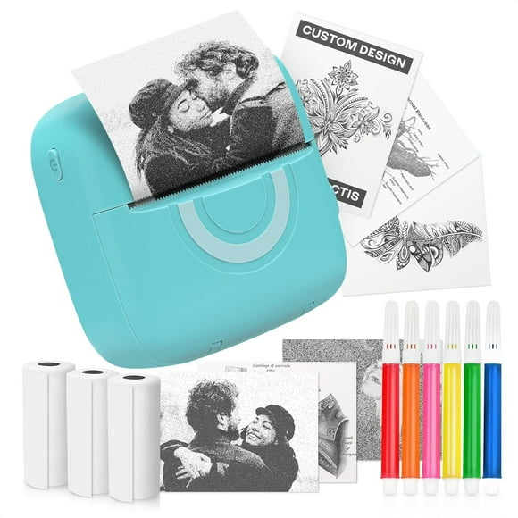 Mini Sticker Printer Compatible with iPhone & Android – Inkless Bluetooth Thermal Printer with 4 Stickers Rolls, 2 Thermal Rolls | Portable Label & Sticker Maker for Photo, Journaling, Crafts & Notes