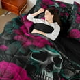 thumbnail image 4 of Homewish Western Gothic Skull Bedding Comforter Set 7pcs, Couple Valentines Day King Bedding Sets, Pink Flower Floral Reversible Bed Sheets, Super Cozy Room Decor, 4 of 7