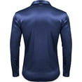 thumbnail image 3 of Mens Silk Shirts Long Sleeve-Luxury Shiny Silk Satin Party Dress Shirt Button Up Casual Muscle Fit for Men(Navy Blue,L), 3 of 4