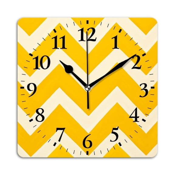 Square Wall Clock,Yellow And White Pattern,Silent Non-Ticking Wall Clock Decor for Home Office Kitchen Living Room Bedroom(10inch)