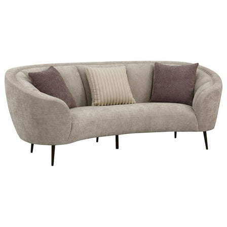 Zui Curved Sofa, 92 Inch, Beige Fabric, Round Design, 3 Accent Pillows