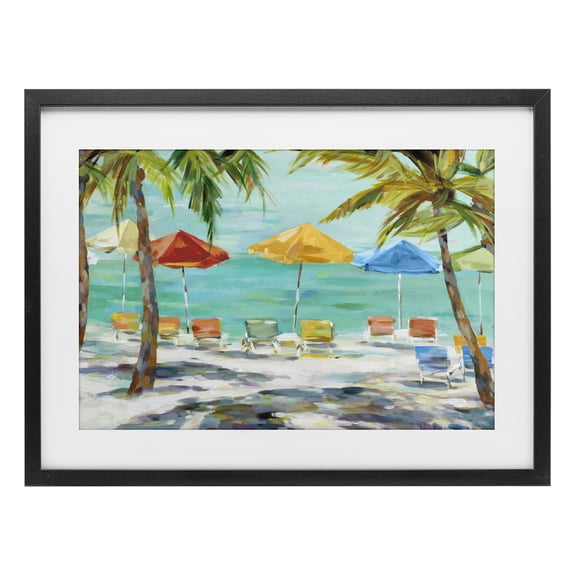 Stupell Industries Umbrellas Under the Palms Black Framed Print Under Glass, design by Lorenzo Collective