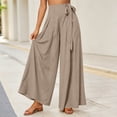 thumbnail image 7 of hoksml Women's Solid Color Culotte Pants, High Waist Decorative Tie, Elasticated Back Waist, Loose Wide Leg Casual Pants, 7 of 7