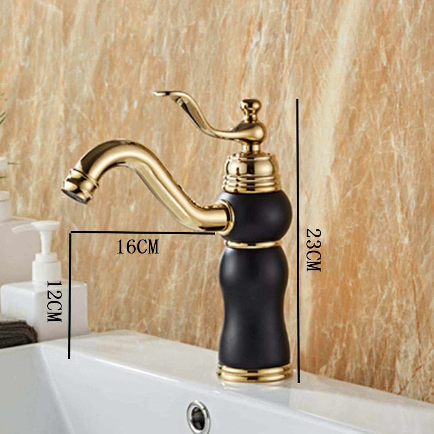 Vintage Bathroom Faucet, Brass Sink Faucet Bathroom, Sink Faucet Hot and Cold Mix Tap, Bathroom Sink Faucet Single Handle, White Gold, Short