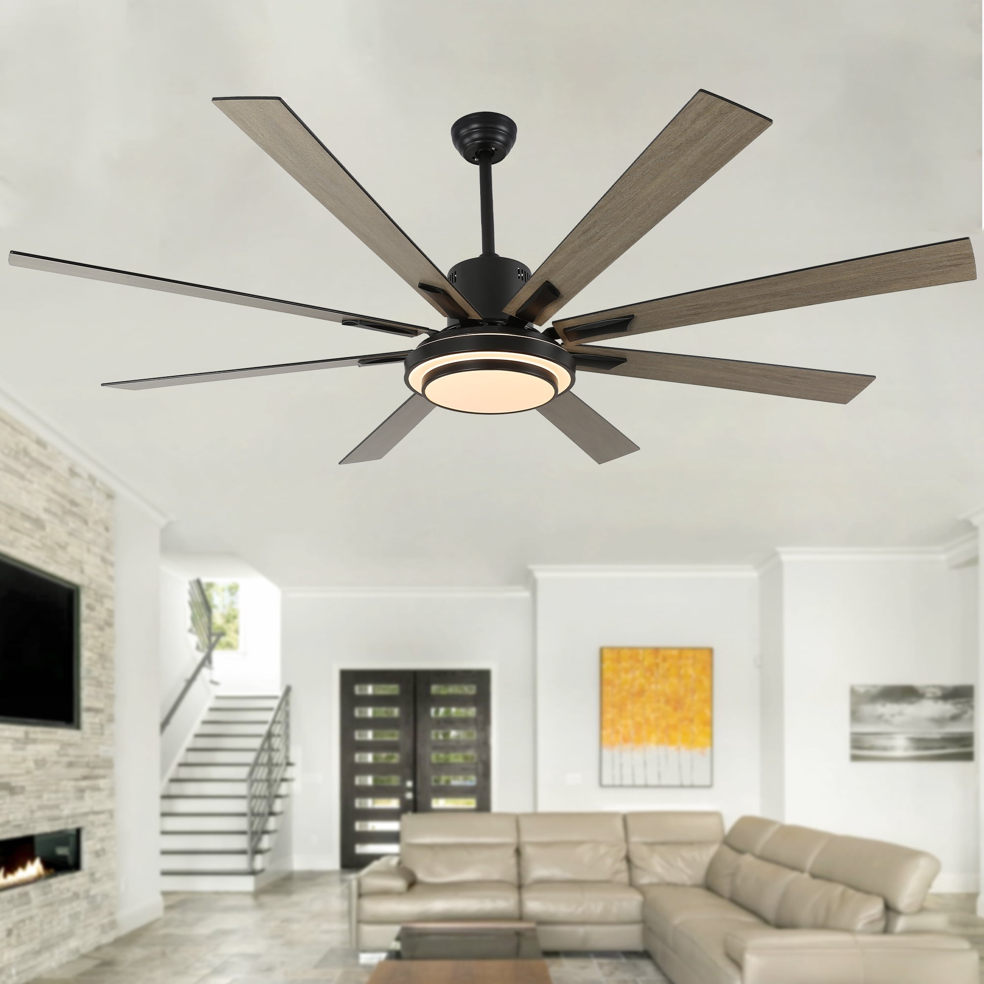 Bella Depot 72" Modern Black LED Ceiling Fan 6-Speed Reversible Chandelier With Dimmable Light and Remote Control