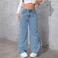 thumbnail image 6 of WHLBF UTTOASFAY Womens Pants High Waist Straight Leg Wide Leg Pants Jeans Blue M, 6 of 7