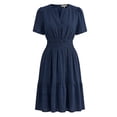 thumbnail image 6 of Women's Summer Short Sleeve Dress V Neck Elastic High Waist Tiered Hem A Line Mini Dress For Casual Daily Wear Office Work Party Wedding Guest Event, 6 of 6