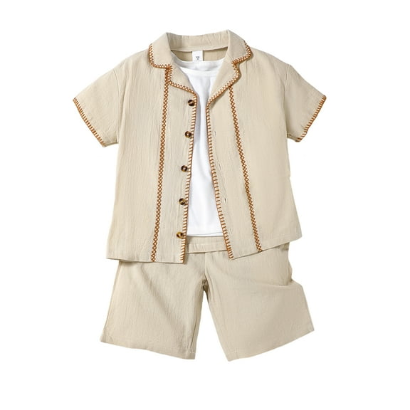 7Y Little Boys Clothes 7Y Boys 2PCS Summer Outfits Set Solid Color Little Boys Short Sleeve Top Shorts Set Apricot