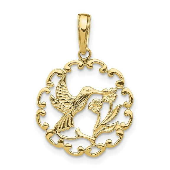 Auriga Fine Jewelry 10K Yellow Gold Hummingbird with Flower In Frame Pendant for Women (L- 23 mm,W- 16 mm)
