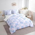 thumbnail image 4 of Manfei Princess Ribbon Child Bedding Comforter Set 7pcs, Kawaii Cartoon Bow-tie Queen Bedding Sets, Dreamy Blue Square Plaid Reversible Queen Sheet Sets, Luxury Bedroom Decor, 4 of 8