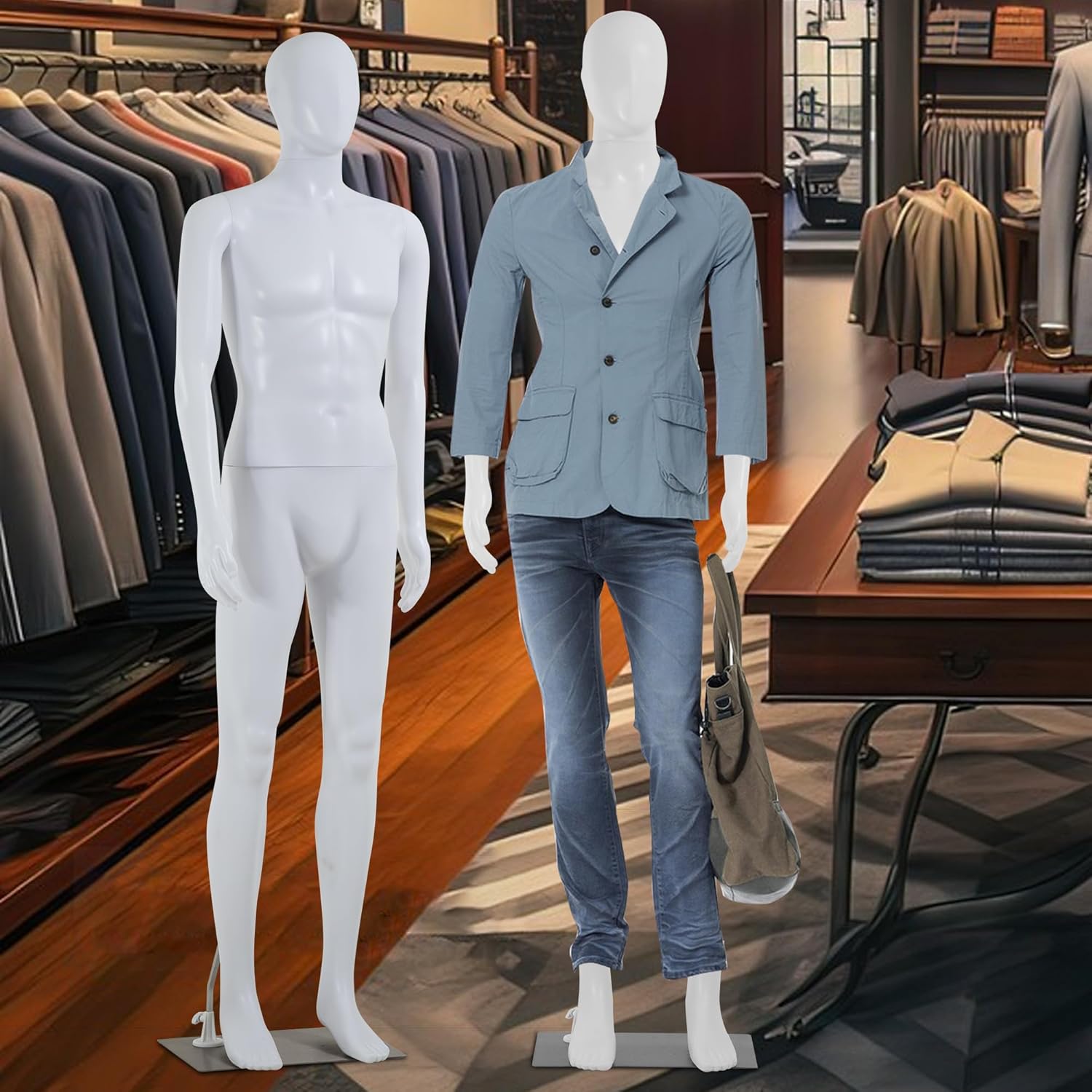 PayLessHere 73in Full Body Male Mannequin White PP Material Display Detachable Torso