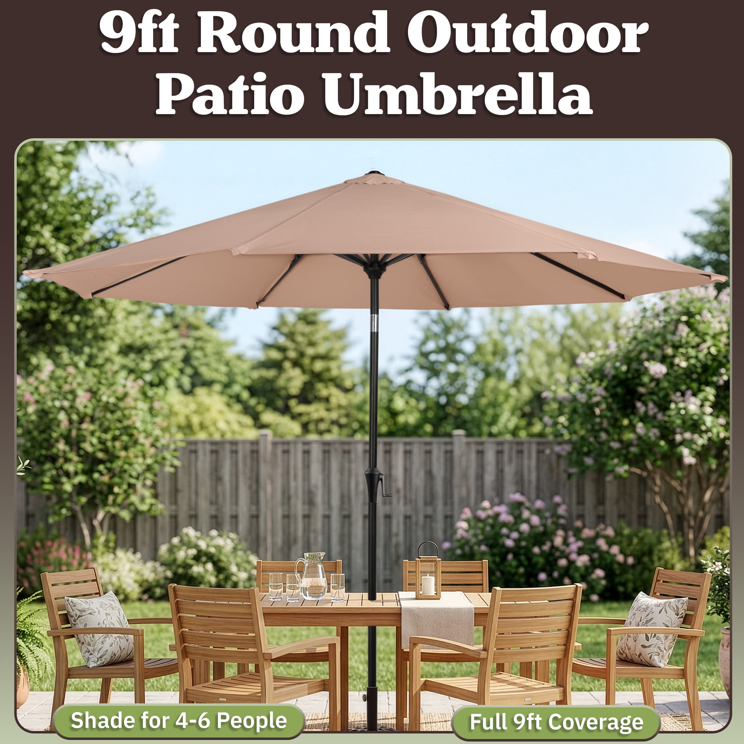 Villacera 9FT Outdoor Patio Umbrella Shade with Auto Tilt, Beige