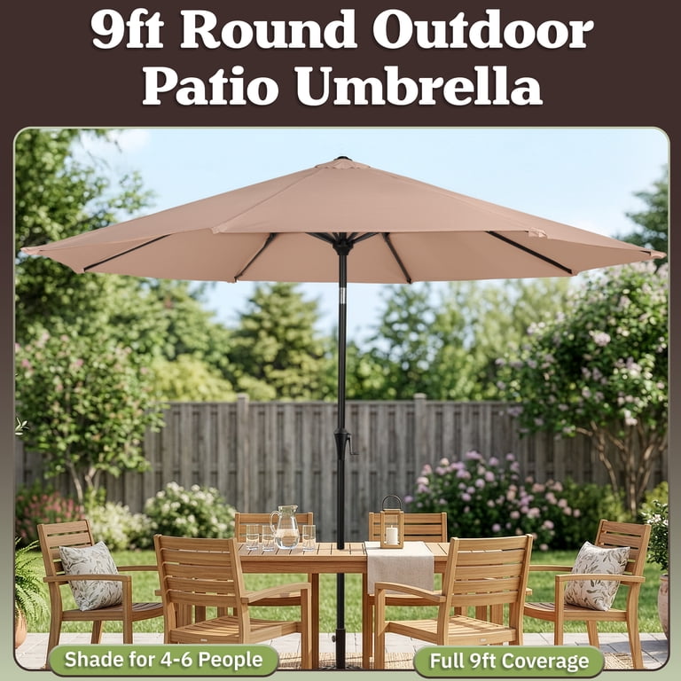 driscol tan patio umbrella Domi Cantilever Wood Grain- Round Beige / 12ft top design enhances air circulation HOMLUX 10' Patio Umbrella in