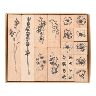 PoooliStationery Floral Ink Stamps and 5 Inkpads