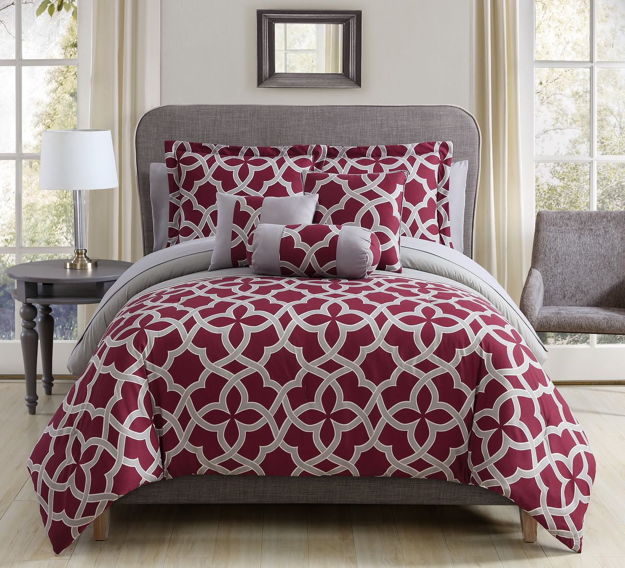 10 Piece Romina Burgundy Gray Comforter Set Queen Walmart Com
