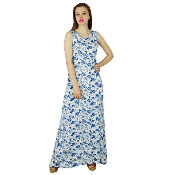 Bimba Womens Long Dress Sleeveless Printed Rayon Summer Beach Long Maxi Coustom Dresses