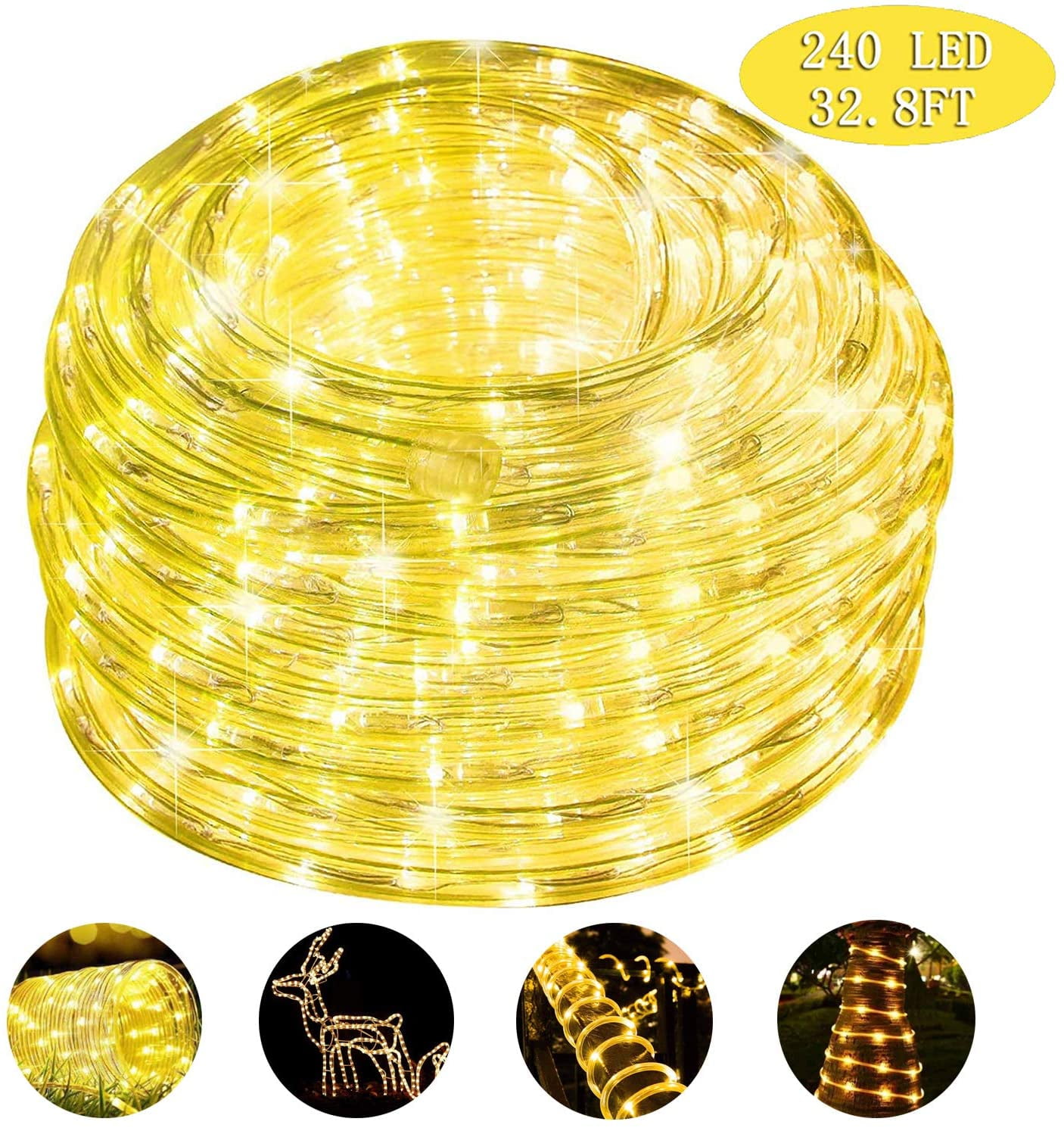 LED Rope Lights, 33ft 240 LED 8 Modes Control Flexible Low Voltage Rope Lights, Indoor Outdoor ...