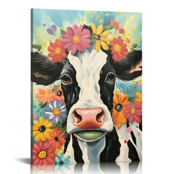 EastSmooth Black and White Rustic Highland Cow with Sunflower Pictures for Wall Decor, Farmhouse Highland Cow Canvas Wall Art Decor Poster for Bathroom Living Room Bedroom Wall Art Decor